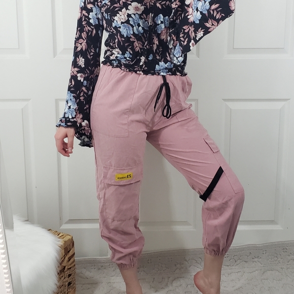 23 fashion Pants - Pink velour cargo joggers pants